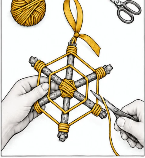 Ergebnisbeispiel: Zweigstern mit Fadenringen
