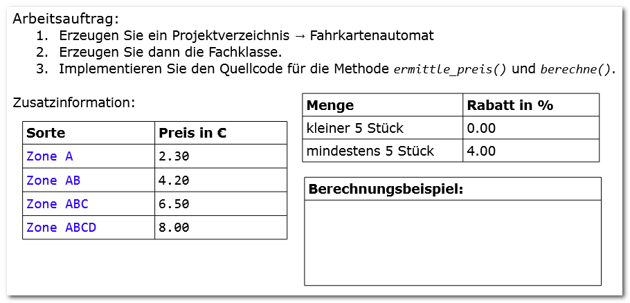 Aufgabe, Fahrkartenautomat, Info