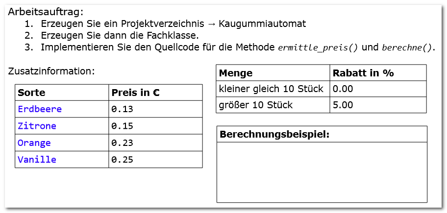 Aufgabe, Kaugummiautomat, Info