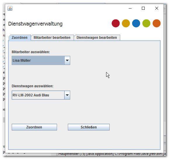 Assoziationen, Dienstwagenverwaltung, GUI