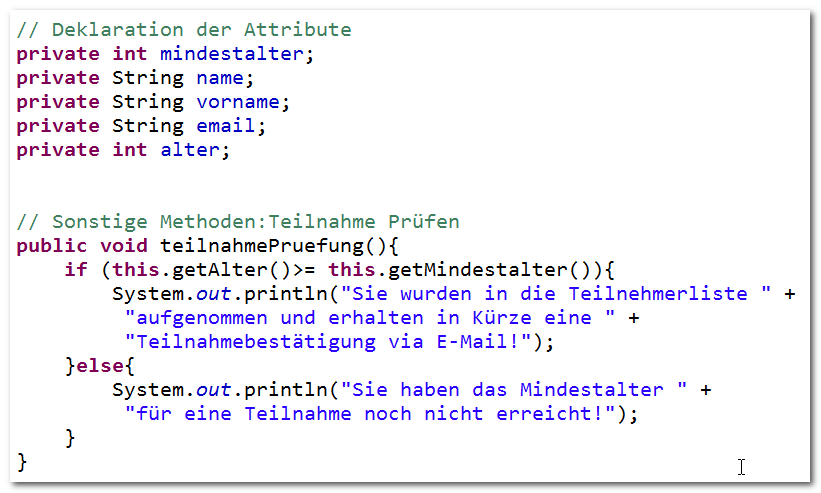 Teilnehmer prüfen, Java