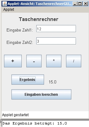 Taschenrechner GUI Konsolenausgabe