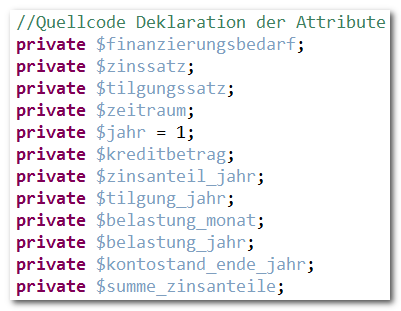 Darlehn, Quellcode Attribute