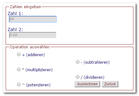 Taschenrechner, GUI, PHP