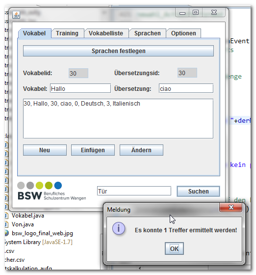 Vokabeltrainer Vokabel suchen und anzeigen