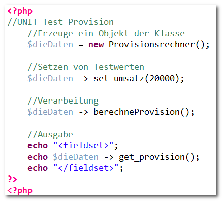 Unit Test, PHP, bereche Provision