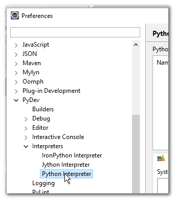 Eclipse, Python, Preferences, Interpreter