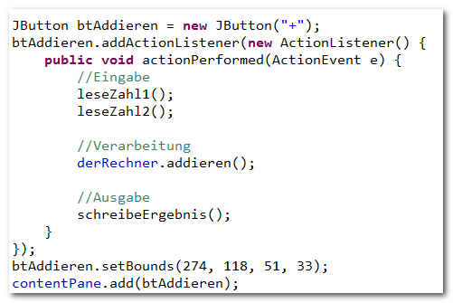 Ereignis Taschenrechner, Addieren, Java