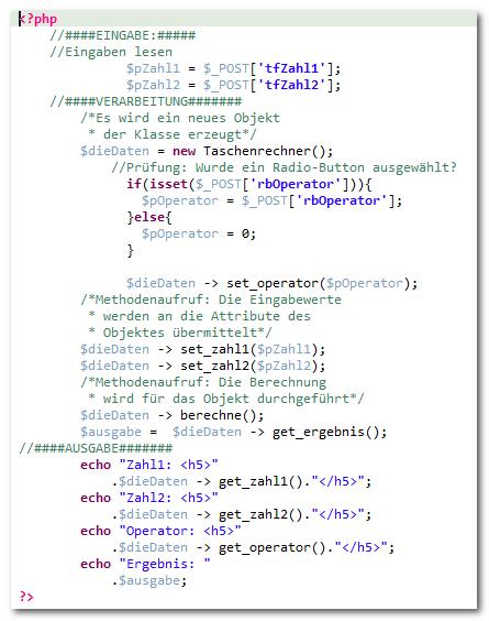 Ereignis Taschenrechner, PHP