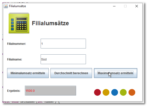 Komplexe Datentypen, Filialumsätze, GUI