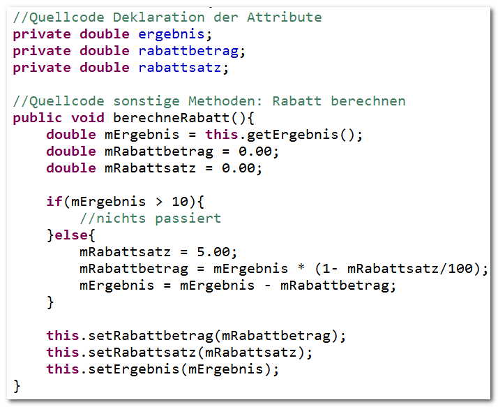 berechneRabatt, Java