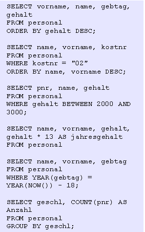 Lösungen SQL-Abfragen